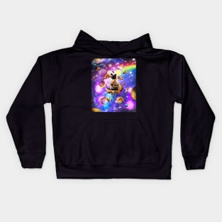 Space Siamese Cat Eating Pizza In Rainbow Galaxy Kids Hoodie